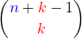 \[\binom{\textcolor{blue}{n}+\textcolor{red}{k}-1}{\textcolor{red}{k}}\]