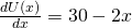 \frac{dU\left(x\right)}{dx}=30-2x