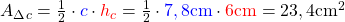A_\Delta_c = \frac{1}{2} \cdot \textcolor{blue}{c} \cdot \textcolor{red}{h_c} = \frac{1}{2} \cdot \textcolor{blue}{7,8\text{cm}} \cdot \textcolor{red}{6\text{cm}}=23,4\text{cm}^2
