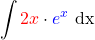 \[\int \textcolor{red}{2x} \cdot \textcolor{blue}{e^x} \text{ dx}\]