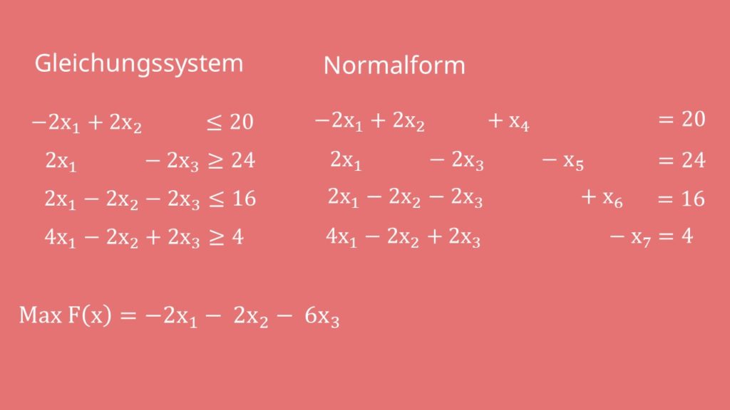 M-Methode: Gleichungssystem in Normalform umstellen