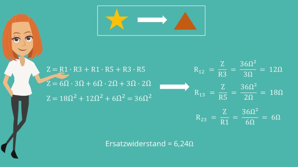 Stern-Dreieck-Transformation Beispiel, Stern Dreieck Umwandlung, Stern Dreieck Transformation, Widerstand, Dreieck Stern Umwandlung