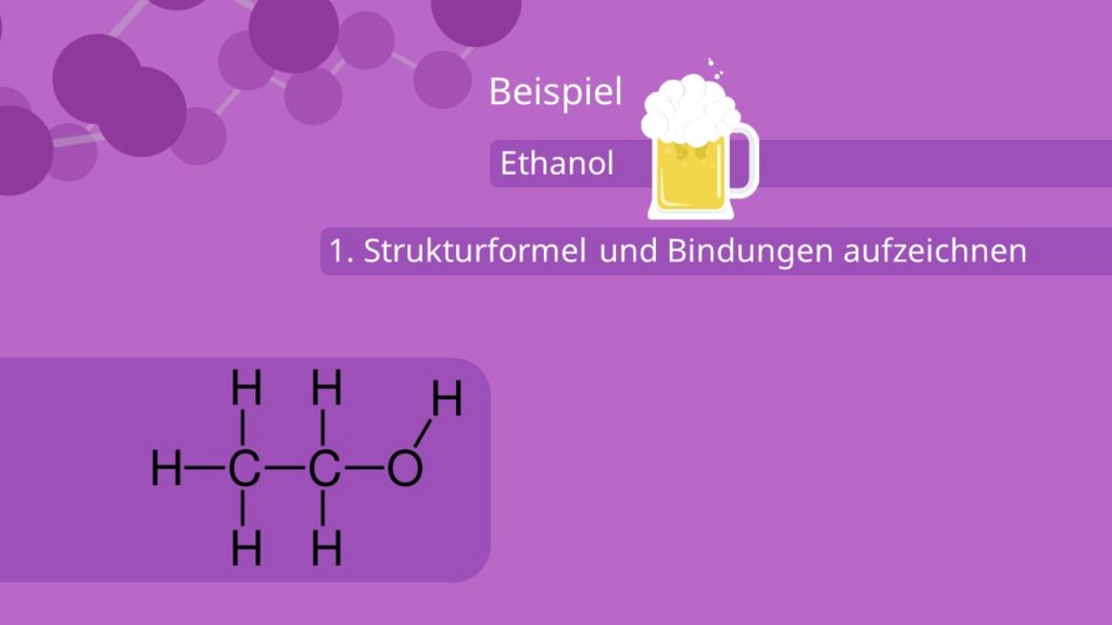 Oxidationszahl bestimmen, grafisch, Ethanol, Strukturformeln, Bindungen