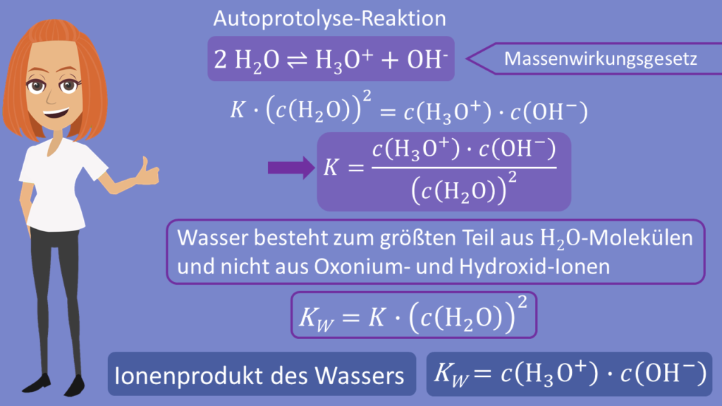 Ionenprodukt Wasser Herleitung, Massenwirkungsgesetz Wasser, Autoprotolyse, Autoprotolyse-Reaktion, Hydroxidionen, Oxoniumionen