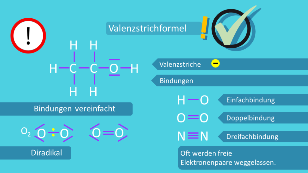 Valenzstrichformel, Ethanol, Sauerstoff