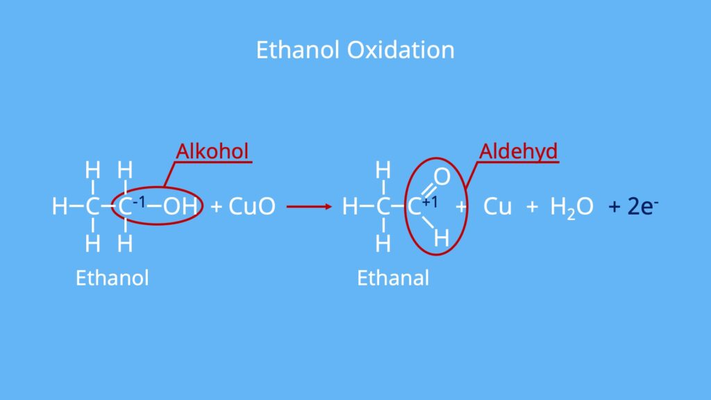 Oxidation von Alkoholen, Oxidationsreaktion, Oxydation, Reduktion Gegenteil, Acetaldehyd, Ethanol Ethanal