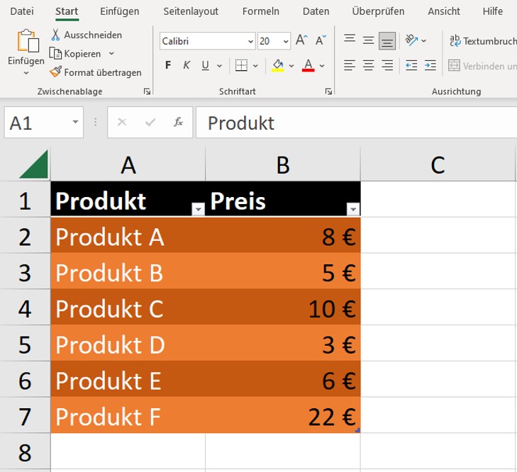 1. Daten in Excel vorbereiten