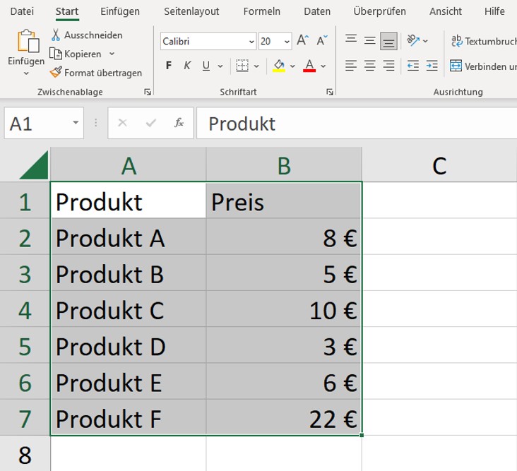 So erstellen Sie eine Tabelle in Excel