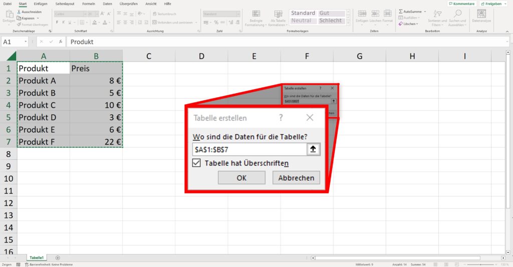 Grundlagen der Tabellenerstellung in Excel