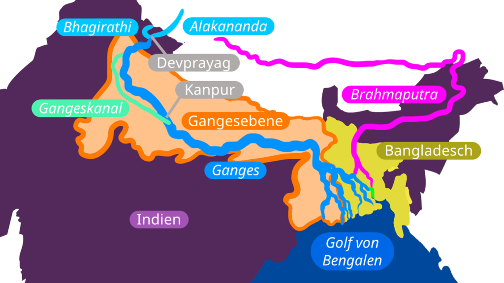 Ganges, Ganges Karte, Ganges Delta, Ganges Verlauf, Indien Karte, Indien, wie verläuft der Ganges, der heilige Fluss