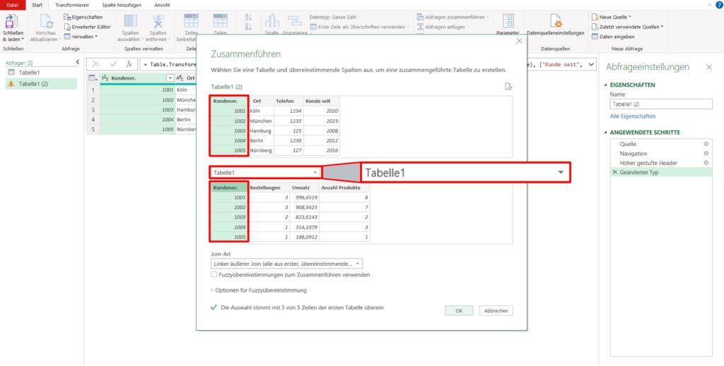 Verwendung von Funktionen und Formeln zur Zusammenführung von Excel-Tabellen