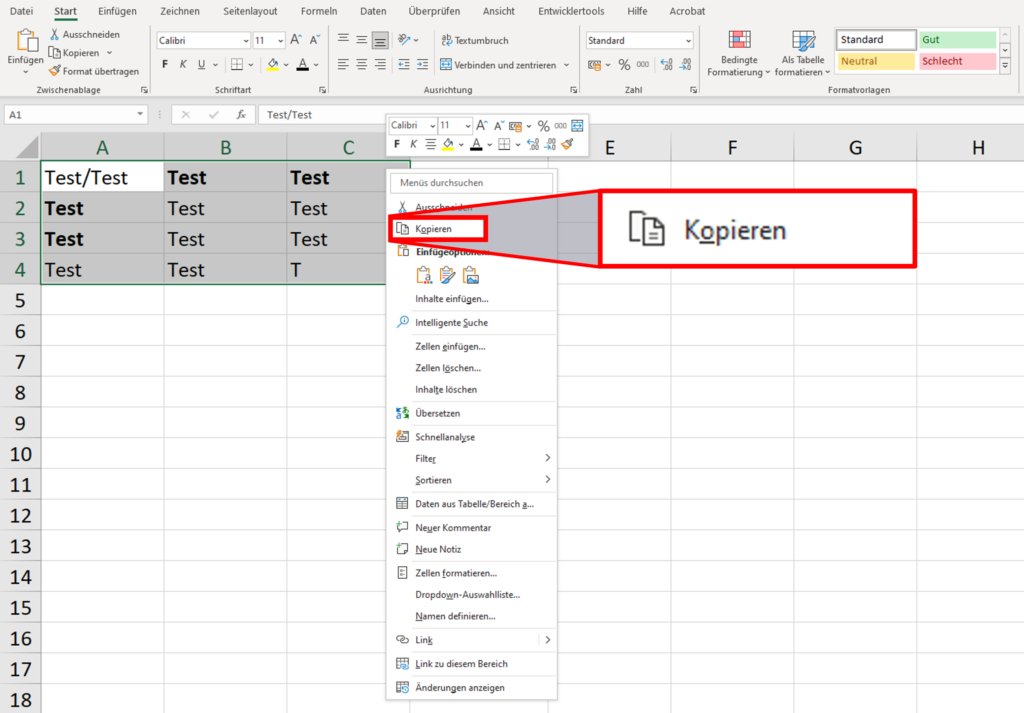 Schritt 2: Daten aus Excel kopieren