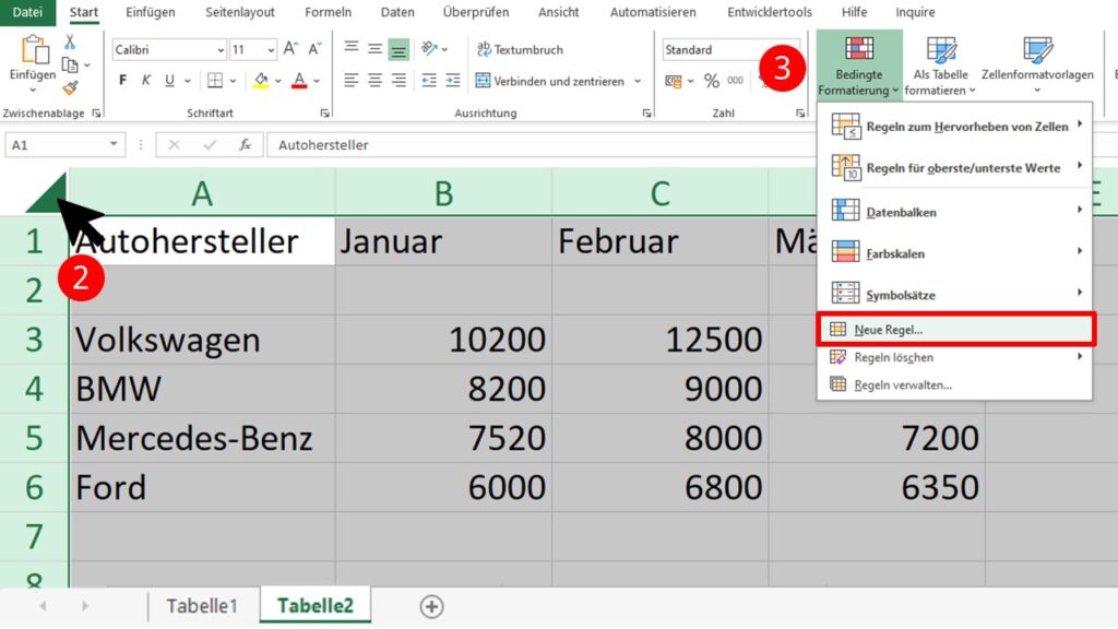 Vergleich von Excel-Tabellen mit Ausgangsdaten in Deutschland
